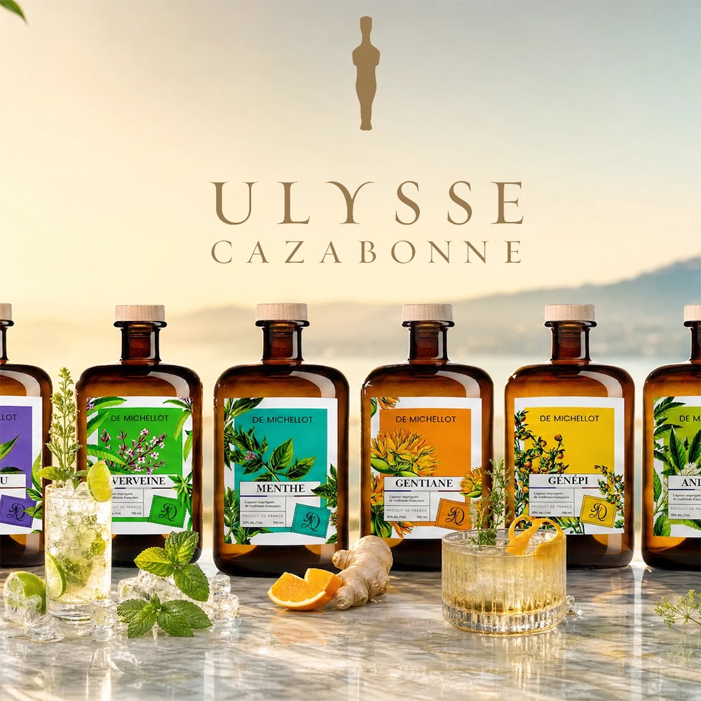 logo Ulysse Cazabonne et bouteilles De Michellot